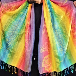 Rainbow Full Peacock Yellow | Scarf | Shawl | Rave | Unisex