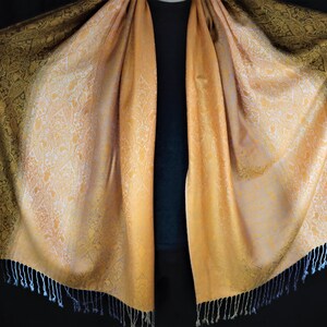 Orange Cream Pashmina Scarf | Metallic Paisley Jacquard Shawl