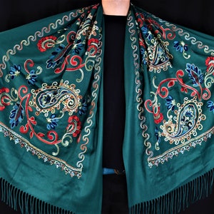 Forest Paisley Swirl Embroidered Scarf