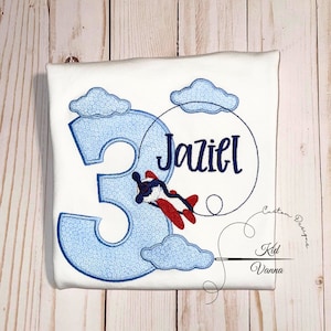 Embroidered Boys Airplane Birthday Shirt, Kids Flying Airplane Birthday Shirt, Airplane Birthday