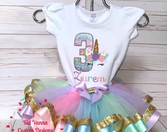 Personalized Unicorn Birthday Tutu Outfit: Embroidered Shirt