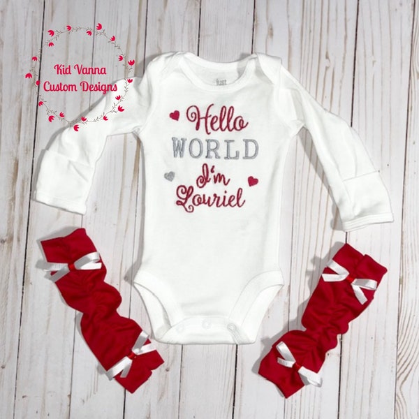 Embroidered Newborn Girl  Home Outfit, Red Baby Coming Home Outfit, Baby Girl Leg Warmer Coming Home Outfit