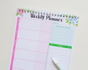 B5 Spiral Floral Notepad/ Undated Weekly & Daily Planner/Desk Pad/Habit Tracker/ To-Do List/ Work Schedule Notebook /Office School Supplies