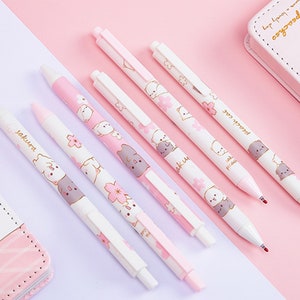 Cute Cherry Blossom Cat Retractable Gel Pen, Kawaii Sakura Cat Mechanical Gel Pen, Cute Pen, Cat pen, School Office Supply, Pen Refills