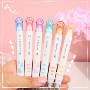 6 Pcs,12 Colors Cat Paw Highlighter Pen Set, Double Head 2 Color In 1 Highters, Art Markers, Fluorescent Pen, Cute Stationery, Planner Pen