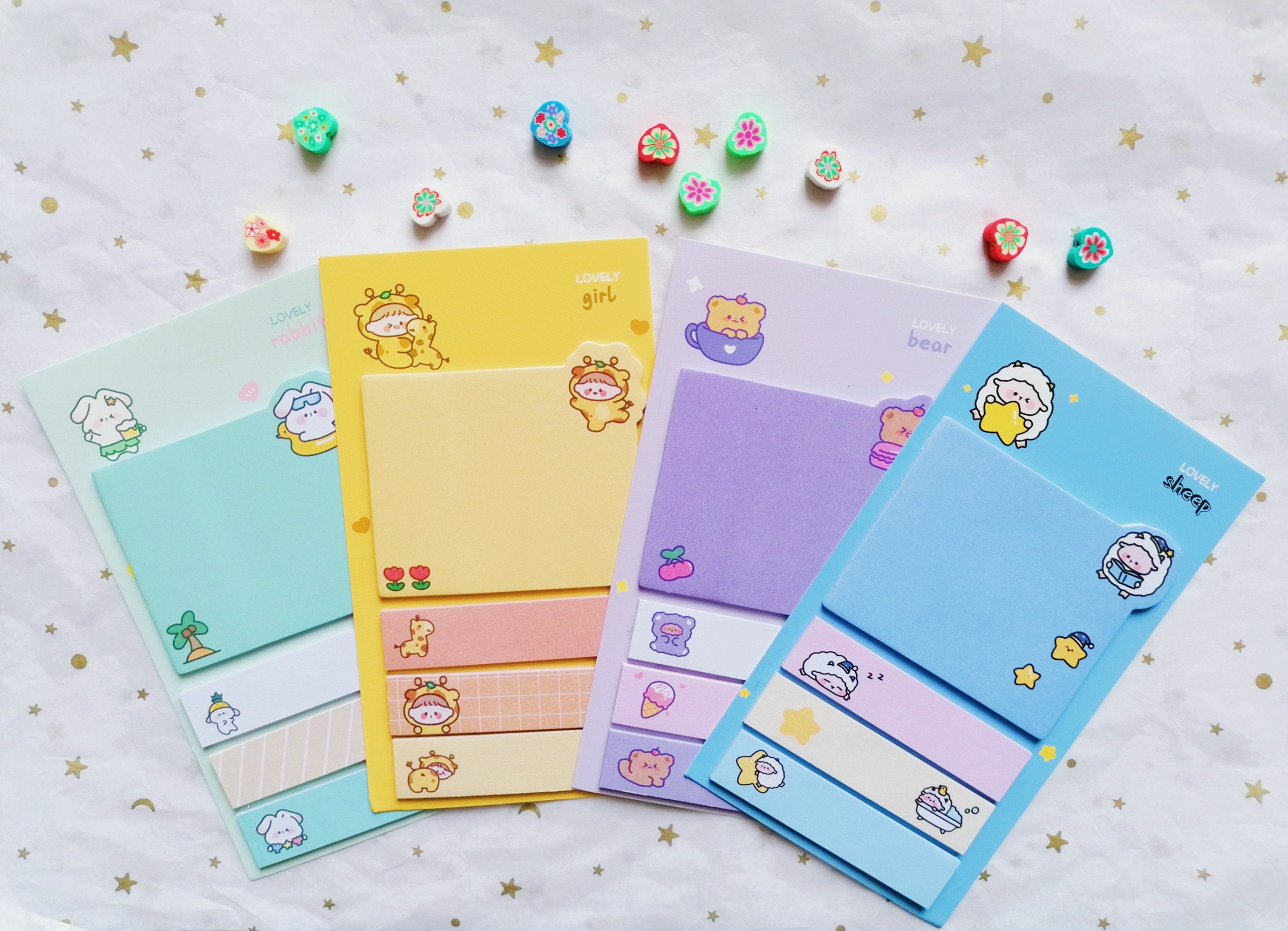 Cute Sticky Notes, 6 Pack Cartoon Self-Stick Notes Cute Animal Memo Pads  Cute Po