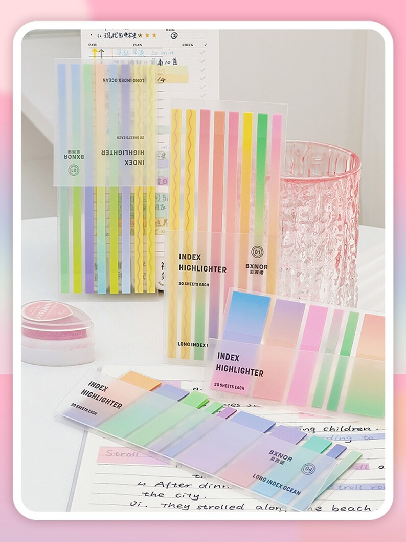 Pastel Color Long Index Sticky Tabs/ Slim Sticky Notes for Highlighting/ Reading Tabs/ Annotation Tabs/Bullet Journal/School Supplies Whole Set of 4