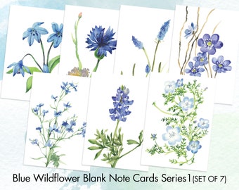 Blue Wildflower Blank Note Cards Series1 (set of 7)