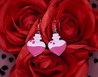 Valentines Day Heart Love Potion Earrings Heart Galentines