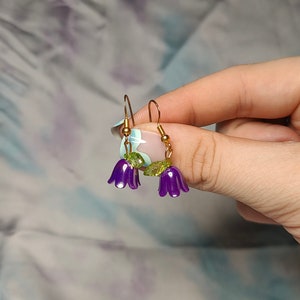 Dainty Flower Earrings | Gold Fairy Flower Cute Cotagecore Small Tulip Purple