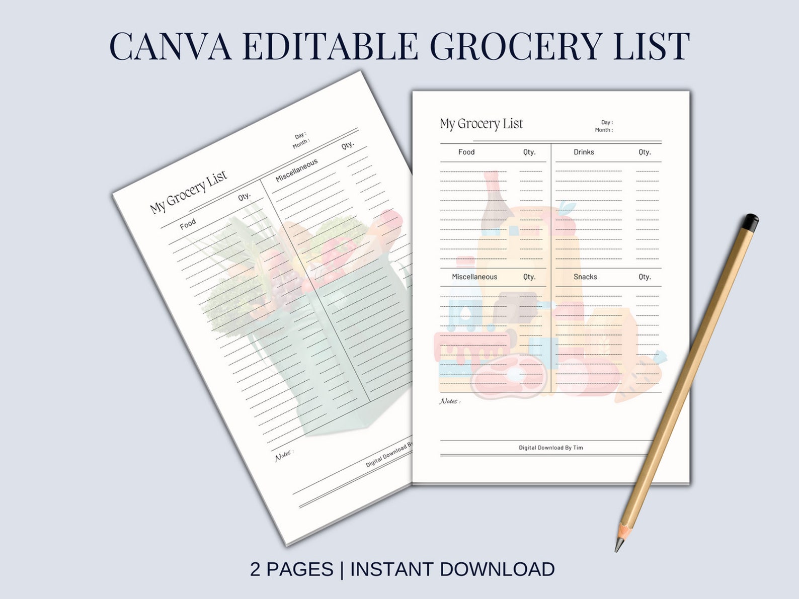 Printable Grocery List, Cute Grocery List, Vegetarian Grocery List ...