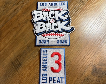 LA Los Angeles Baseball Three Peat Champions Embroidered Patch Iron-On (2 Pack)