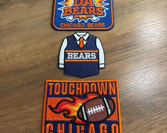 Vintage Chicago Art Gift - Football Team Embroidered Patches Iron On (Pack of 3)