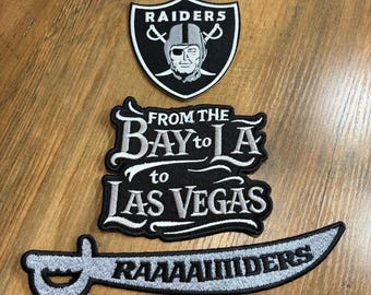 Black Shield, Sword, Bay to Las Vegas Embroidered Patches Iron On (3 Pack)
