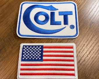 USA American Flag COLT Firearms Guns Morale Embroidered Iron On Patch (2 Pack)