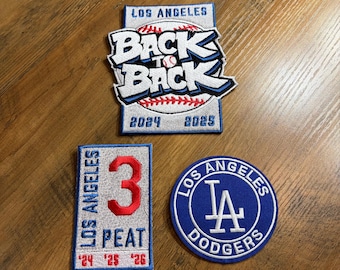 LA Los Angeles Baseball Three Peat Champions Embroidered Patch Iron-On (3 Pack)