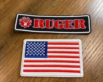 USA American Flag RUGER Firearms Guns Morale Embroidered Iron On Patch (2 Pack)