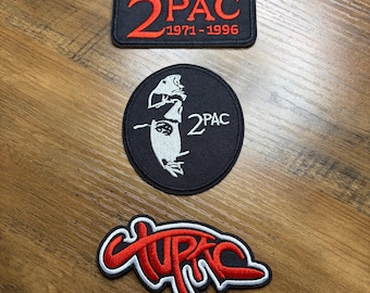 2PAC (Tupac Shakur) Embroidered Iron-On Patches, Hip Hop Set of 3