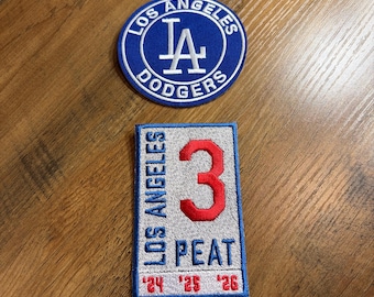 LA Los Angeles Baseball Three Peat Champs Blue Embroidered Patch Iron-On (2 Pack)