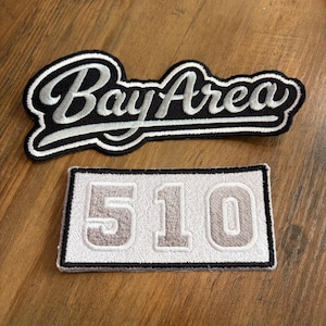 BAY AREA CODE 510 - Oakland Silver & Black Embroidered Patches Iron On (2 Pack)