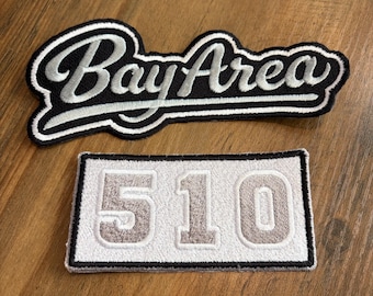 BAY AREA CODE 510 - Oakland Silver & Black Embroidered Patches Iron On (2 Pack)
