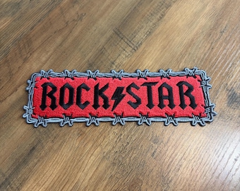 Large Red ROCKSTAR Patch for Denim Battle Jacket - Embroidered Iron On (8 inch)