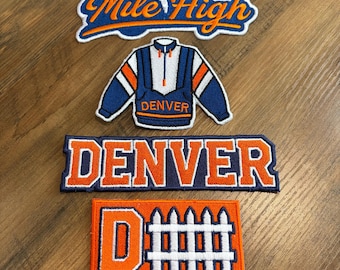 Denver Mile High Football Team Retro Patch Bundle - Embroidered Iron On (4 Pack)