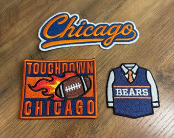 Retro Chicago Football Team Graffiti Gift Embroidered Patches Iron On (3 Pack)