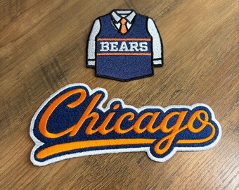 Retro Chicago Football Graffiti + Coach Vest Embroidered Patches Iron On (2 Pack)