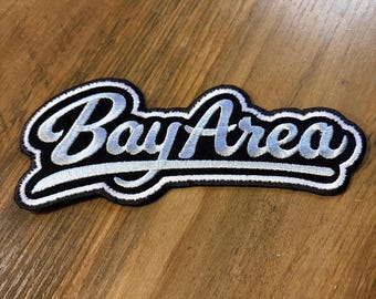 BAY AREA Silver & Black Oakland Football Art Embroidered Iron On Patch 6 inch