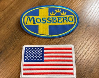 USA American Flag Mossberg Firearms Guns Morale Embroidered Iron On Patch (2 Pack)
