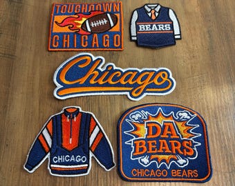 Paquete de parches retro del equipo de fútbol americano de Chicago - Bordados termoadhesivos (paquete de 5)
