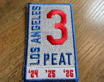 LA Los Angeles Baseball Swag Three Peat Champs Embroidered Patch Iron-On (3.5 in)