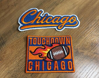 Touchdown Chicago Retro Football Graffiti Embroidered Patches Iron On (2 Pack)