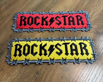 Large ROCKSTAR Patches for Denim Battle Jacket - Embroidered Iron On (2 Pack)