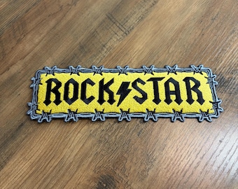 Large Yellow ROCKSTAR Patch for Denim Battle Jacket - Embroidered Iron On (8 in)