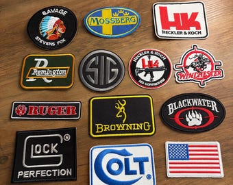 American Flag Guns & Firearms Military Morale Embroidered Iron On Patch (13 Pack)