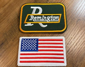 USA American Flag Remington Firearms Guns Morale Embroidered Iron On Patch (2 Pack)