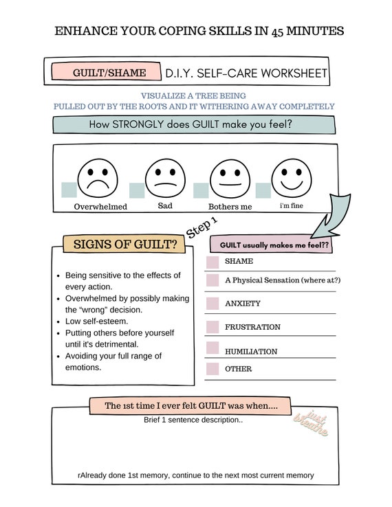 guilt shame enhance your coping skills journal self care etsy
