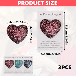 3 PCS Pocket Hug Gift, Pocket Hug Heart, Pocket Hugs for Friends, Mini Cute Pocket Hug Token with Pocket Hug Card, Gift for Birthday
