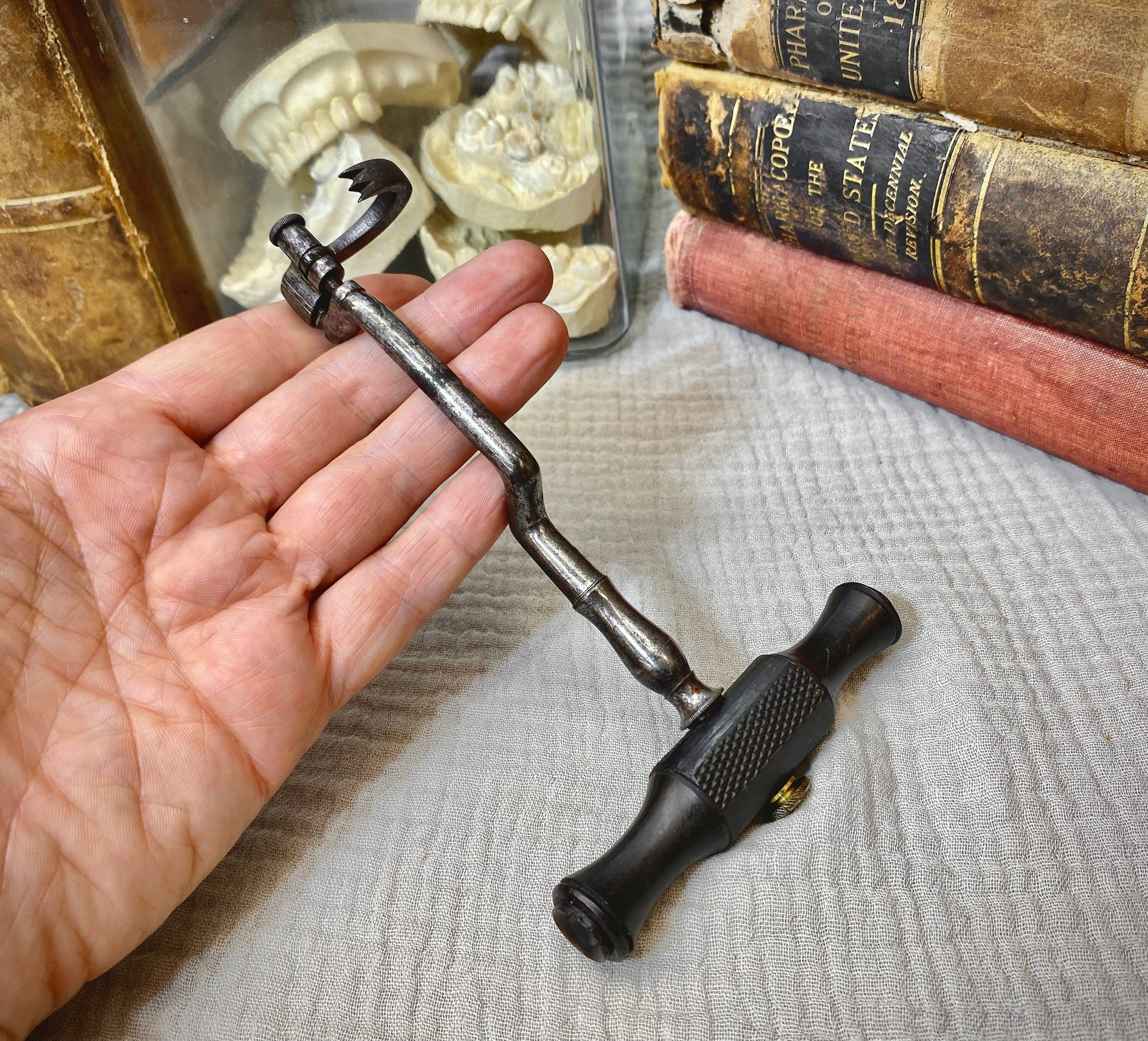 Tooth Key, Antique Tooth Extraction Tool, Crook Shaft, Ebony Handle