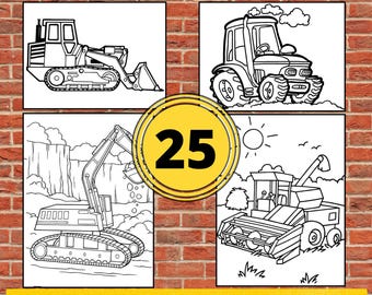 Construction Vehicles Coloring Book: 25 Printable Truck Activity Pages (PDF Download)