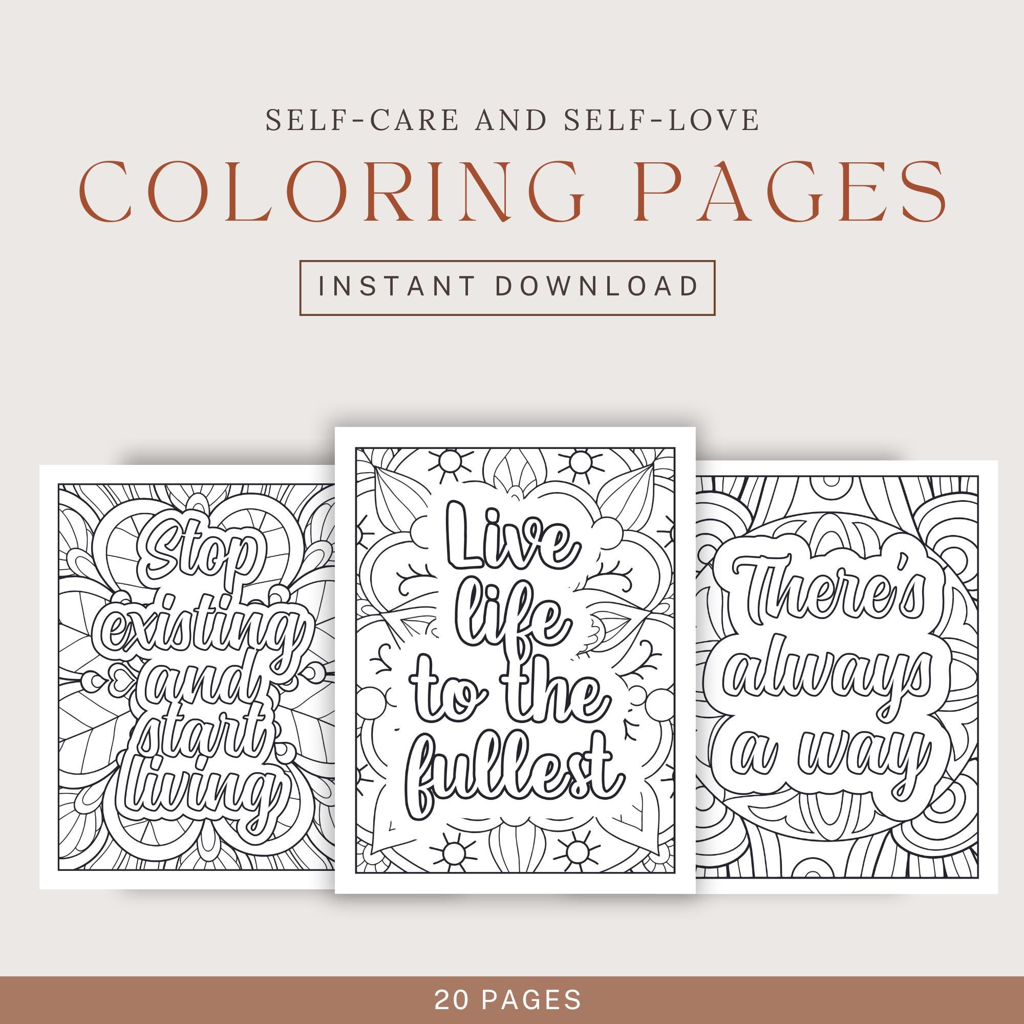 Self-care Mandala Coloring Pages, Positive, Motivational, Inspirational