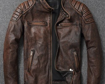 Leather Biker Slim Fit Brown with Buckles Sides main image 0