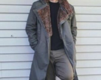 Men's Long Trench Grey Cotton Coat Jacket | Handmade Cotton Grey Long Coat For Mens