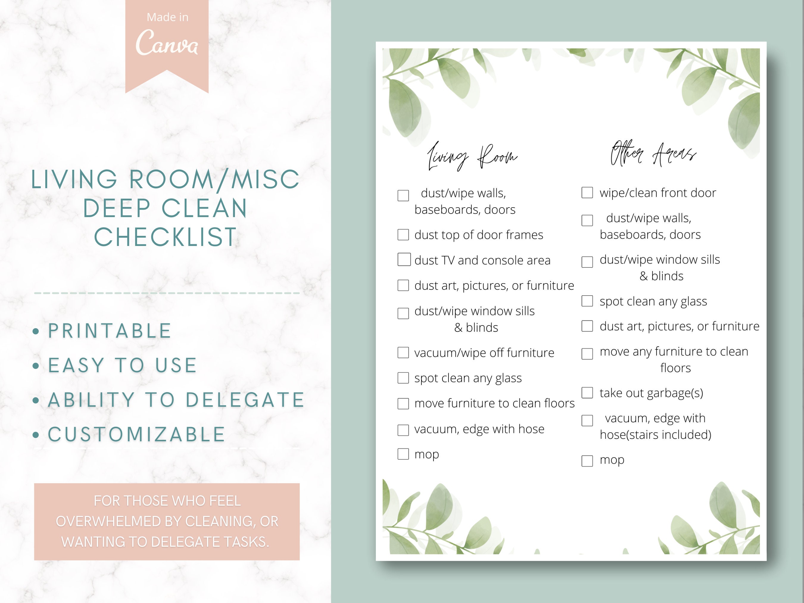 EDITABLE Deep Clean Checklist by Room - Etsy