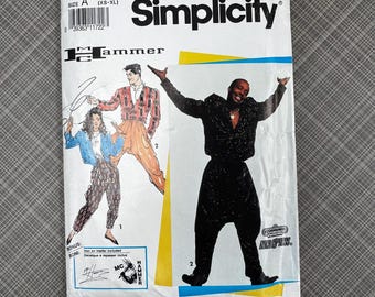 May include: Simplicity sewing pattern number 0693 for a men's outfit. The pattern includes a black jacket with a long, flowing design and a pair of pants with a wide leg. The pattern also includes a plaid shirt and a pair of pants. The pattern is for sizes XS-XL.