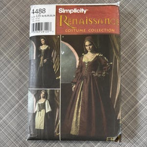 Simplicity 4488 Sewing Pattern Misses&#39; Renaissance Period Historical Costumes Out Of Print Uncut Factory Fold Size 16 18 20 22 24