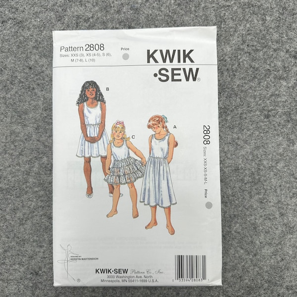 Kwik Sew 2808 Sewing Pattern Girls' Slips 3 Views, A-lline And Gathered Tiered Skirt, OOP, Uncut, Factory Fold, Size XXS XS S M L