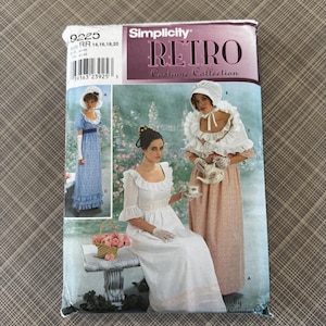 Simplicity 9225 Sewing Pattern Misses&#39; Circa 1795-1825 Period Historical Costumes Regency Era Georgian era Empire Day Dress Size 14 16 18 20